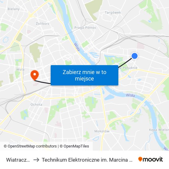 Wiatraczna to Technikum Elektroniczne im. Marcina Kasprzaka nr 36 map