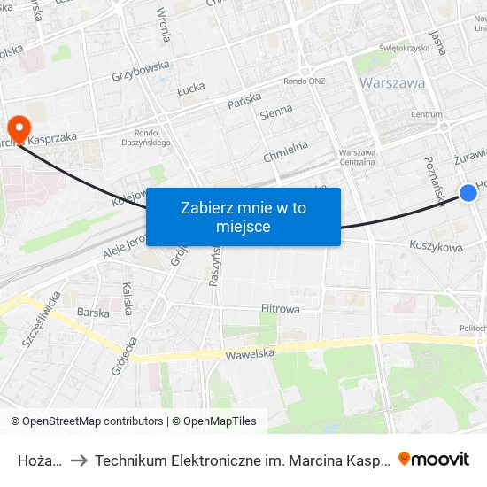 Hoża 04 to Technikum Elektroniczne im. Marcina Kasprzaka nr 36 map