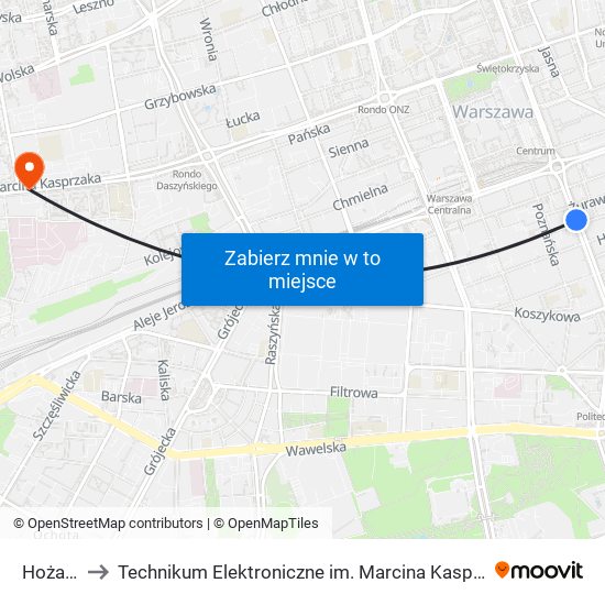 Hoża 03 to Technikum Elektroniczne im. Marcina Kasprzaka nr 36 map