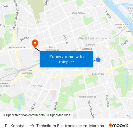 Pl. Konstytucji 05 to Technikum Elektroniczne im. Marcina Kasprzaka nr 36 map