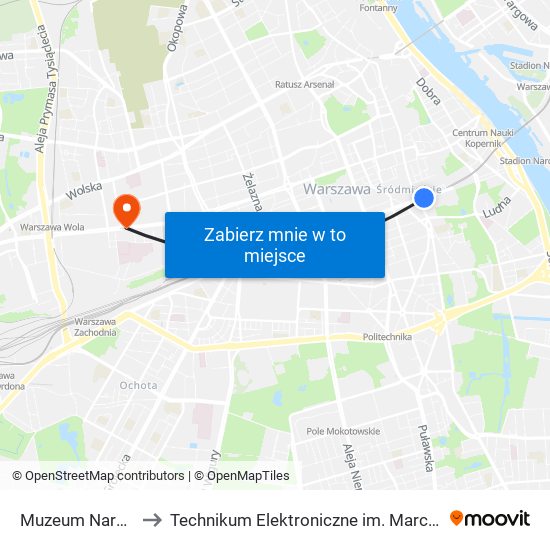 Muzeum Narodowe 06 to Technikum Elektroniczne im. Marcina Kasprzaka nr 36 map