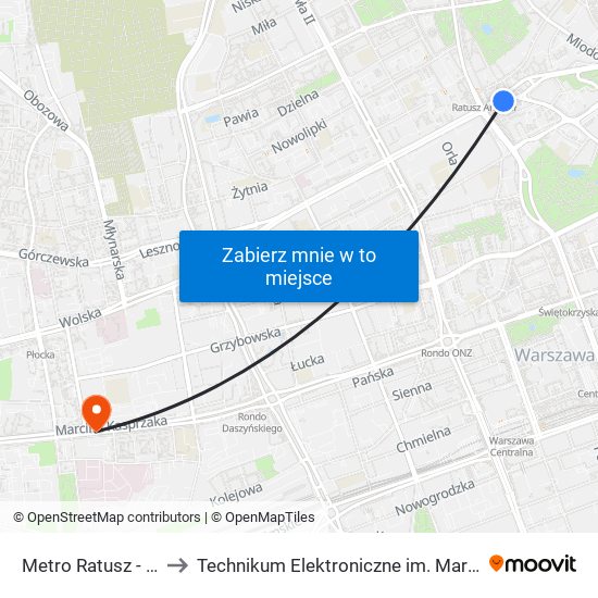 Metro Ratusz - Arsenał 09 to Technikum Elektroniczne im. Marcina Kasprzaka nr 36 map