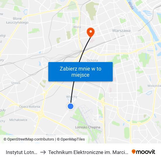 Instytut Lotnictwa to Technikum Elektroniczne im. Marcina Kasprzaka nr 36 map