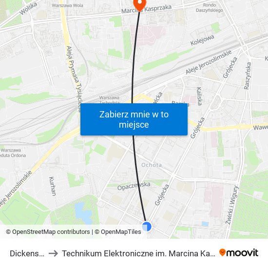 Dickensa to Technikum Elektroniczne im. Marcina Kasprzaka nr 36 map