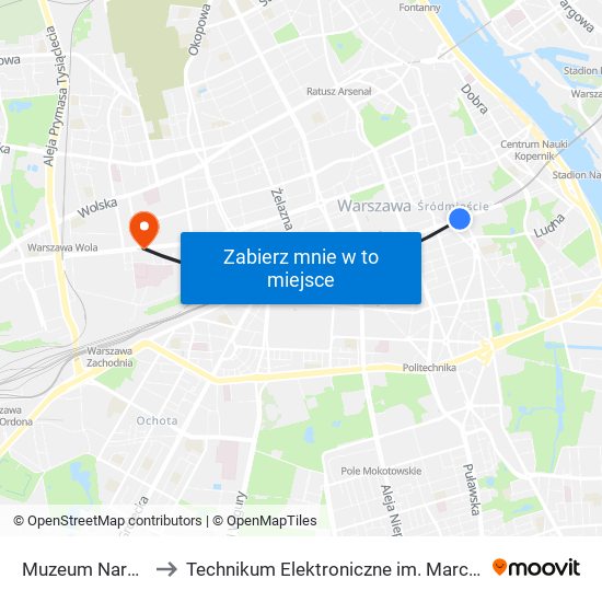 Muzeum Narodowe 05 to Technikum Elektroniczne im. Marcina Kasprzaka nr 36 map