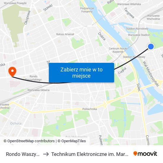 Rondo Waszyngtona 08 to Technikum Elektroniczne im. Marcina Kasprzaka nr 36 map