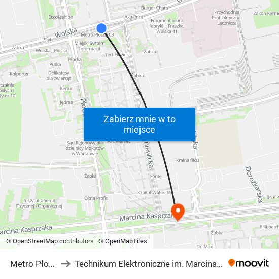 Metro Płocka 03 to Technikum Elektroniczne im. Marcina Kasprzaka nr 36 map