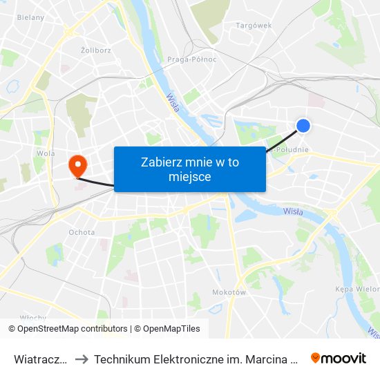 Wiatraczna 07 to Technikum Elektroniczne im. Marcina Kasprzaka nr 36 map