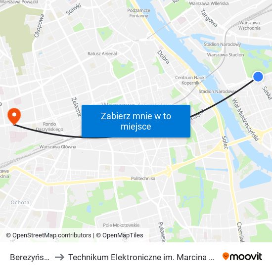 Berezyńska 01 to Technikum Elektroniczne im. Marcina Kasprzaka nr 36 map