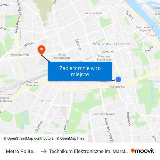 Metro Politechnika 04 to Technikum Elektroniczne im. Marcina Kasprzaka nr 36 map