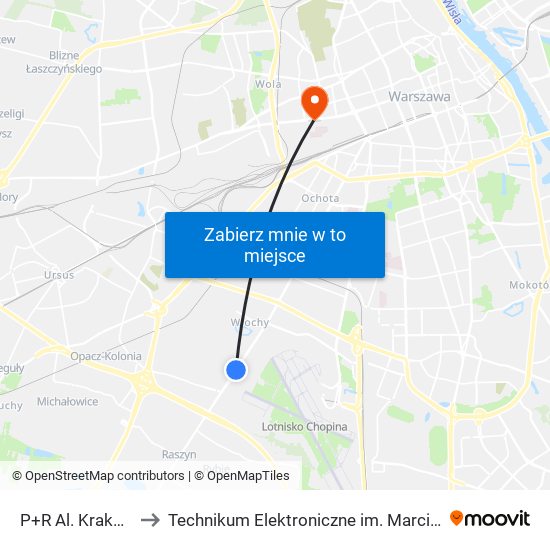 P+R Al. Krakowska 02 to Technikum Elektroniczne im. Marcina Kasprzaka nr 36 map