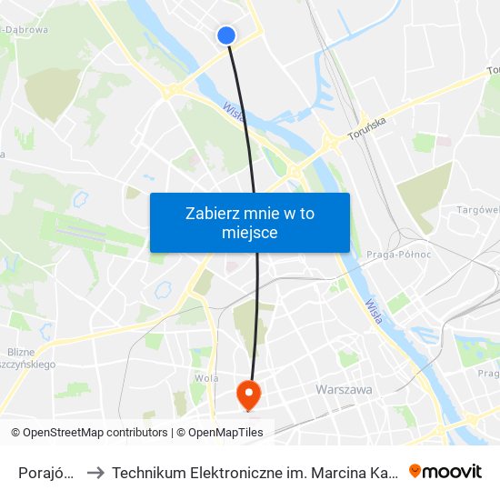 Porajów 02 to Technikum Elektroniczne im. Marcina Kasprzaka nr 36 map