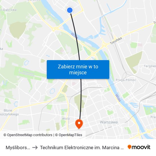 Myśliborska to Technikum Elektroniczne im. Marcina Kasprzaka nr 36 map