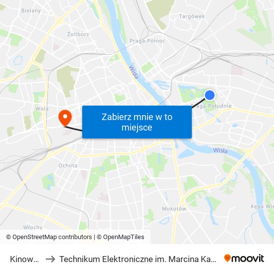 Kinowa to Technikum Elektroniczne im. Marcina Kasprzaka nr 36 map