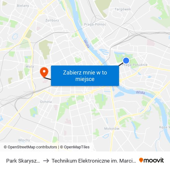 Park Skaryszewski 01 to Technikum Elektroniczne im. Marcina Kasprzaka nr 36 map