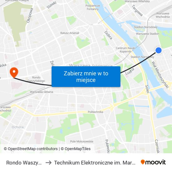 Rondo Waszyngtona 01 to Technikum Elektroniczne im. Marcina Kasprzaka nr 36 map