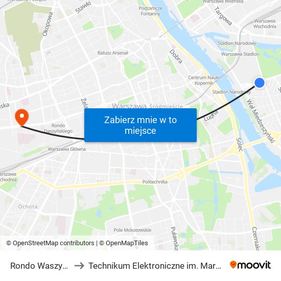 Rondo Waszyngtona 02 to Technikum Elektroniczne im. Marcina Kasprzaka nr 36 map