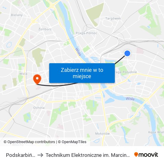 Podskarbińska 02 to Technikum Elektroniczne im. Marcina Kasprzaka nr 36 map