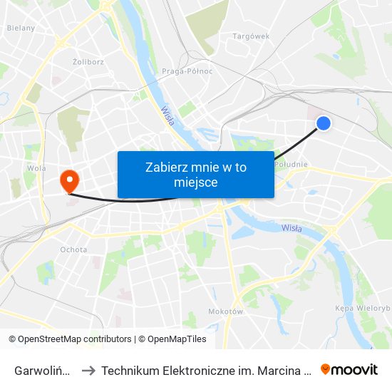 Garwolińska 02 to Technikum Elektroniczne im. Marcina Kasprzaka nr 36 map