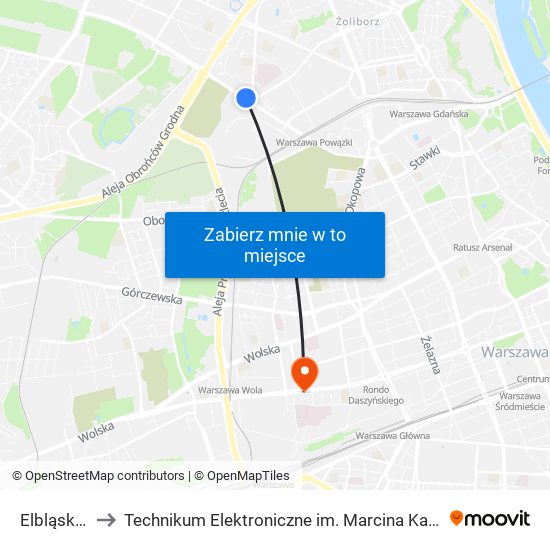 Elbląska 02 to Technikum Elektroniczne im. Marcina Kasprzaka nr 36 map