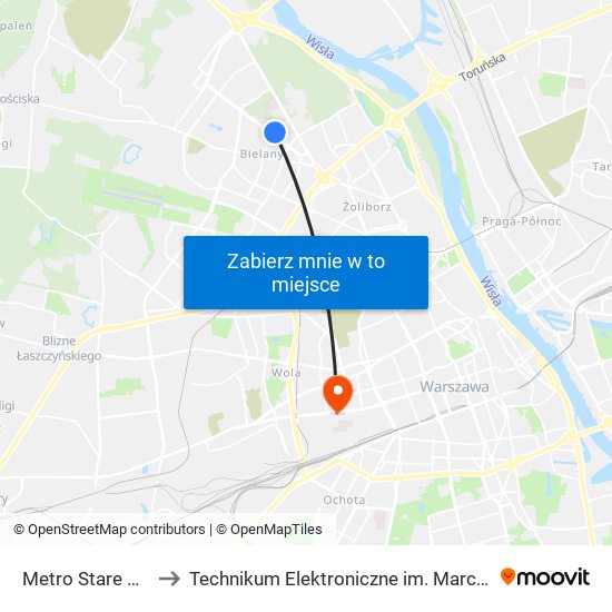 Metro Stare Bielany 04 to Technikum Elektroniczne im. Marcina Kasprzaka nr 36 map