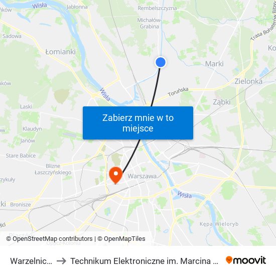 Warzelnicza 01 to Technikum Elektroniczne im. Marcina Kasprzaka nr 36 map