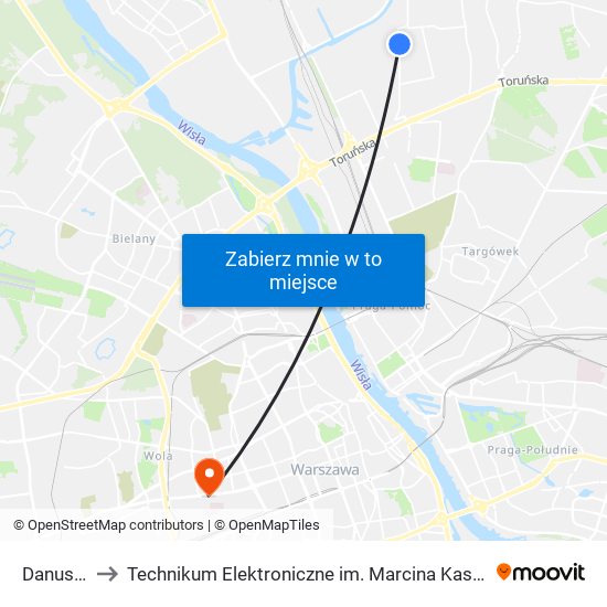 Danusi to Technikum Elektroniczne im. Marcina Kasprzaka nr 36 map