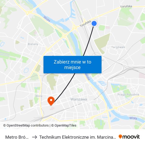 Metro Bródno 01 to Technikum Elektroniczne im. Marcina Kasprzaka nr 36 map