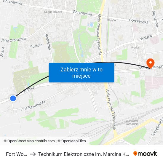 Fort Wola 01 to Technikum Elektroniczne im. Marcina Kasprzaka nr 36 map