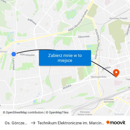 Os. Górczewska 01 to Technikum Elektroniczne im. Marcina Kasprzaka nr 36 map