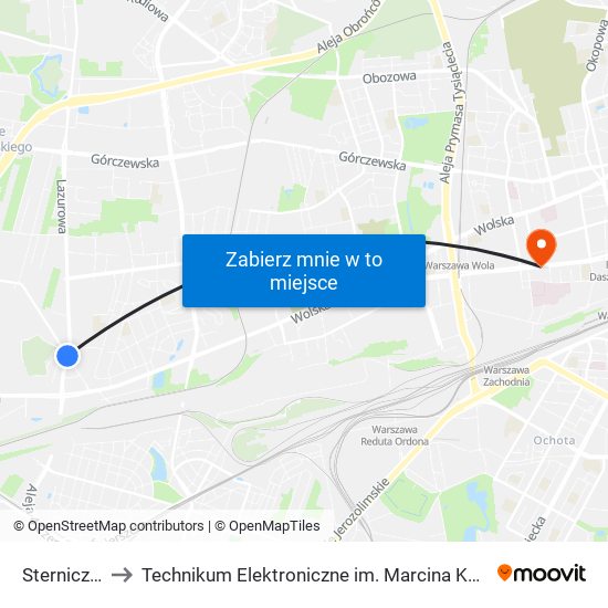 Sternicza 01 to Technikum Elektroniczne im. Marcina Kasprzaka nr 36 map