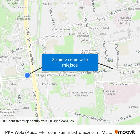 PKP Wola (Kasprzaka) 02 to Technikum Elektroniczne im. Marcina Kasprzaka nr 36 map