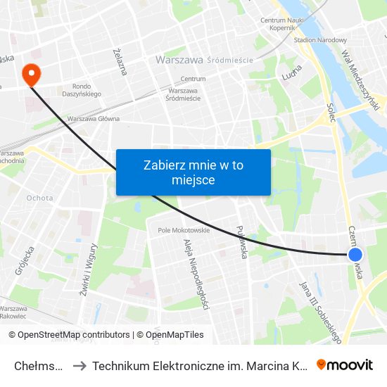 Chełmska to Technikum Elektroniczne im. Marcina Kasprzaka nr 36 map