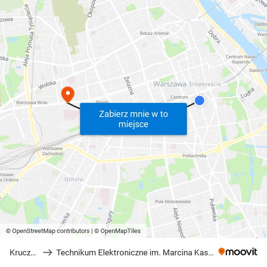 Krucza 04 to Technikum Elektroniczne im. Marcina Kasprzaka nr 36 map