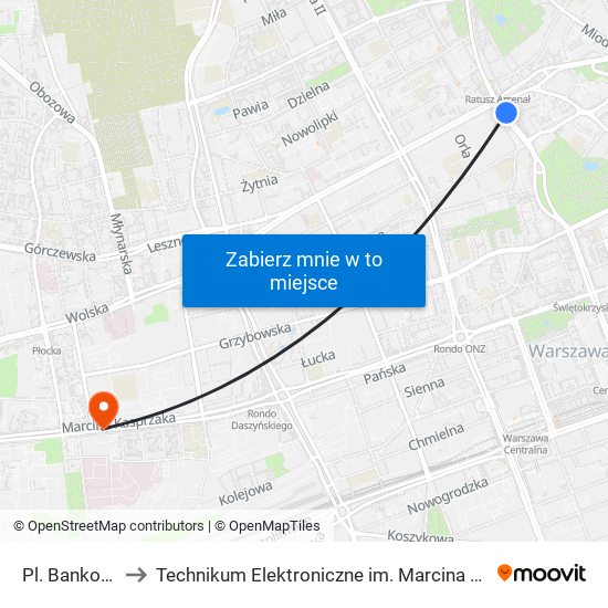 Pl. Bankowy 02 to Technikum Elektroniczne im. Marcina Kasprzaka nr 36 map