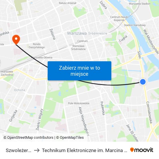 Szwoleżerów to Technikum Elektroniczne im. Marcina Kasprzaka nr 36 map