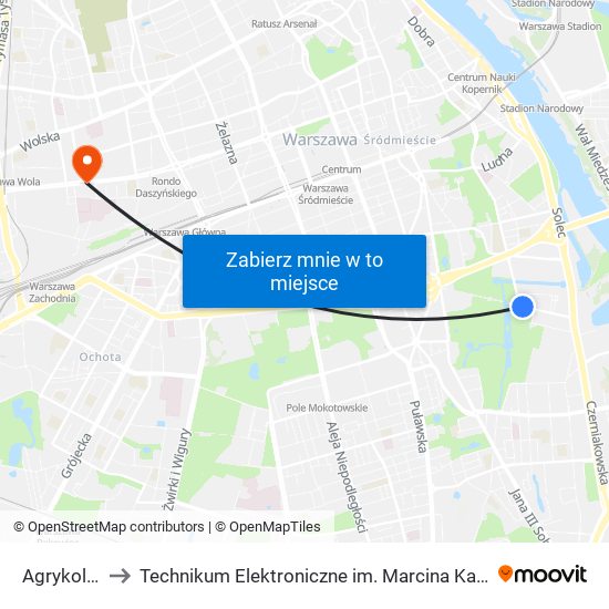 Agrykola 01 to Technikum Elektroniczne im. Marcina Kasprzaka nr 36 map