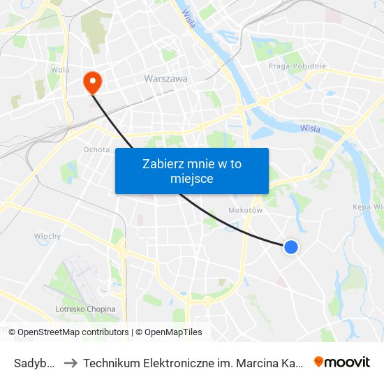 Sadyba 02 to Technikum Elektroniczne im. Marcina Kasprzaka nr 36 map