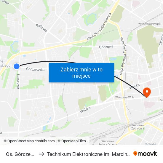 Os. Górczewska to Technikum Elektroniczne im. Marcina Kasprzaka nr 36 map