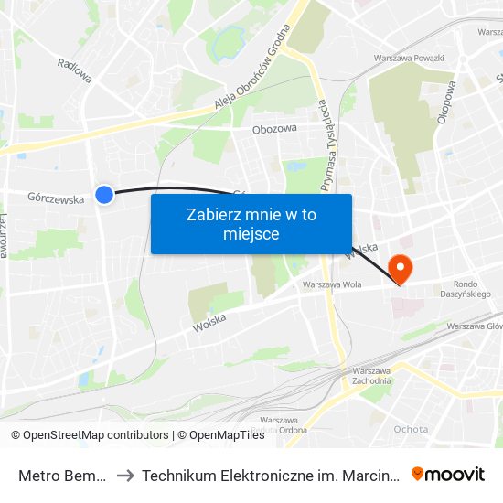 Metro Bemowo 01 to Technikum Elektroniczne im. Marcina Kasprzaka nr 36 map