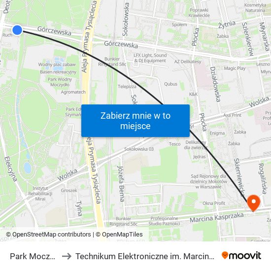 Park Moczydło 01 to Technikum Elektroniczne im. Marcina Kasprzaka nr 36 map