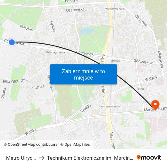 Metro Ulrychów 02 to Technikum Elektroniczne im. Marcina Kasprzaka nr 36 map