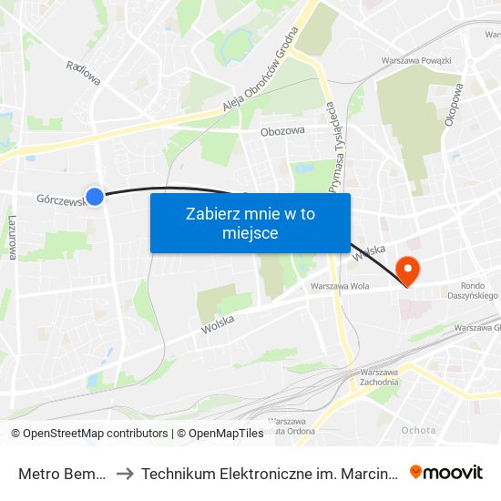 Metro Bemowo 02 to Technikum Elektroniczne im. Marcina Kasprzaka nr 36 map