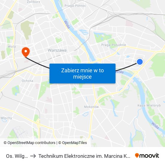 Os. Wilga 01 to Technikum Elektroniczne im. Marcina Kasprzaka nr 36 map