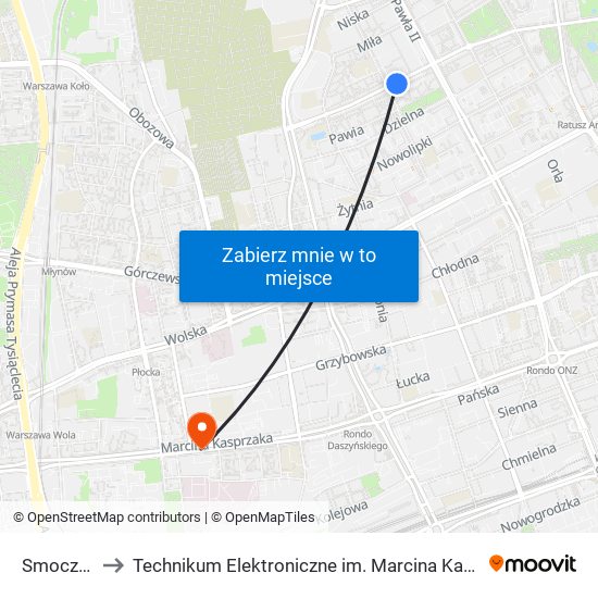 Smocza 03 to Technikum Elektroniczne im. Marcina Kasprzaka nr 36 map