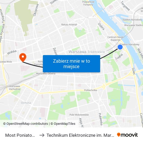 Most Poniatowskiego 02 to Technikum Elektroniczne im. Marcina Kasprzaka nr 36 map