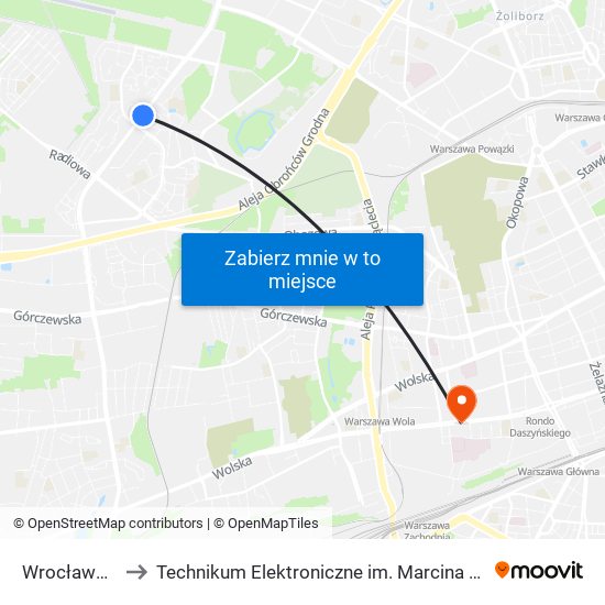 Wrocławska 01 to Technikum Elektroniczne im. Marcina Kasprzaka nr 36 map