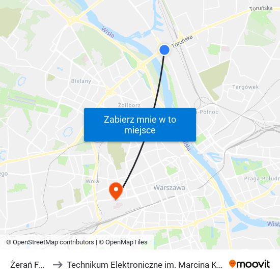 Żerań Fso 04 to Technikum Elektroniczne im. Marcina Kasprzaka nr 36 map