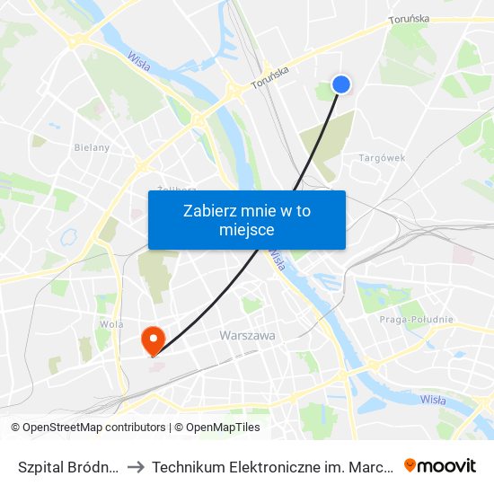 Szpital Bródnowski to Technikum Elektroniczne im. Marcina Kasprzaka nr 36 map