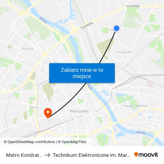 Metro Kondratowicza 02 to Technikum Elektroniczne im. Marcina Kasprzaka nr 36 map